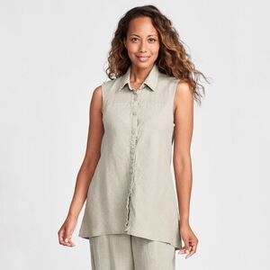 FLAX Skyline Sleeveless Linen Blouse in in Natural Handkerchief Size Medium